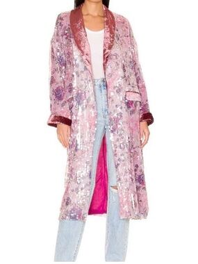 Free People Pink Velvet Sequin Duster Coat ,cardigan #A9